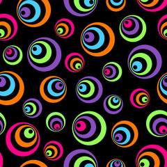 Seamless retro pop circles pattern over black