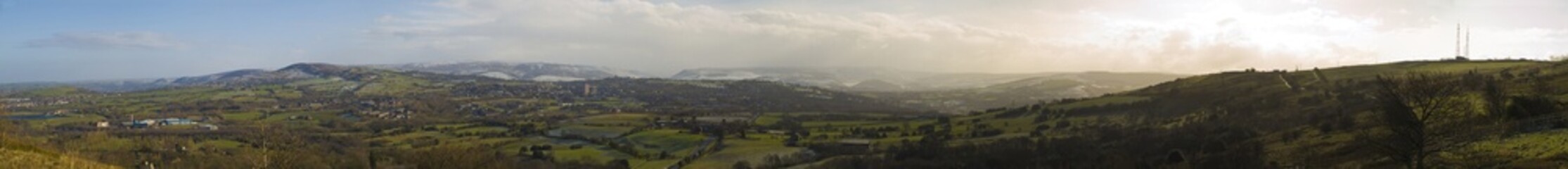 Panoramic View of the English Pennine Hills At Dawn in Spring