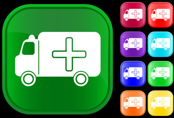 Medical ambulance icon on shiny buttons