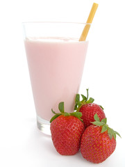 Smoothie made with strawberries isolated on white background.