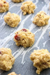 Pieces of oat uncooked dough