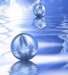 Fototapeta na wymiar spheres floating above the water