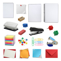 office supply collection isolated on white background