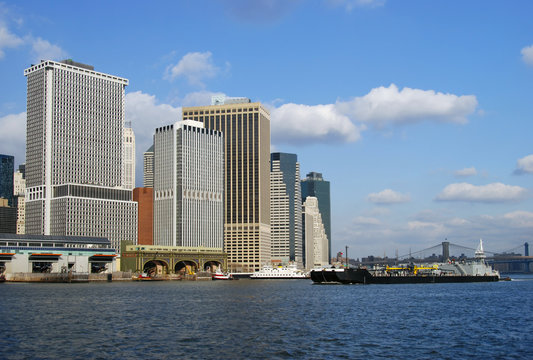 New York skyline of Manhattan with ship
