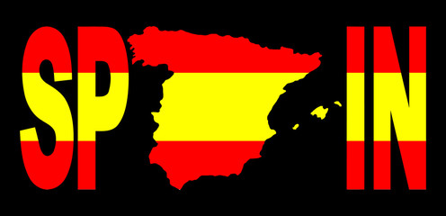 Spain text with map on flag