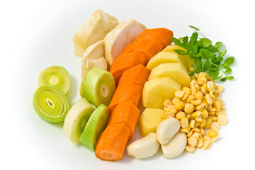 veggie on white background ready for soup preparation
