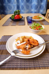 French fries and chicken