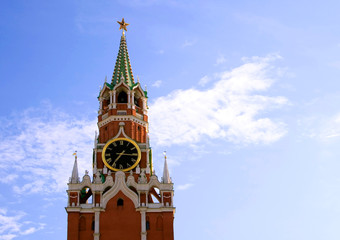 Kremlin tower with clock in Moscow