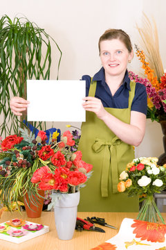 Florist with blank card