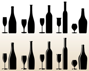 vector different bottles and glasses