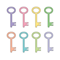 Eight shiny, pastel colored keys