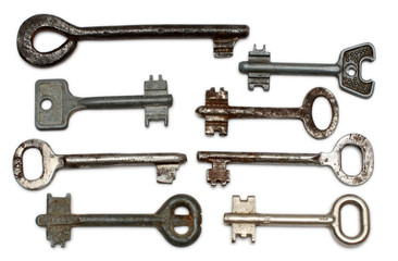 eight old rusty keys