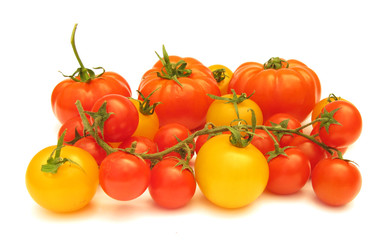 Tomatoes yellow and red isolated on white background