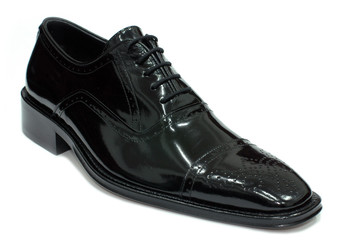 A black patent leather shoe