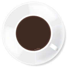 Black coffee in white mug. Vector illustration. On white.