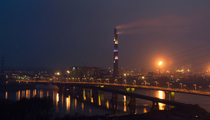 Night industrial view of big farm