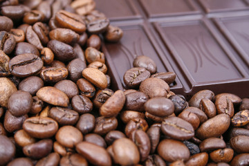 Coffee beans and chocolate bar