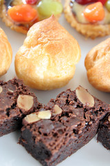 brownies, choux and fruit tarlet cake