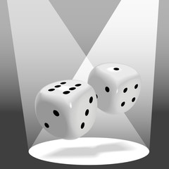 Pair of Fat Shiny Dice Roll a Lucky Seven in Spotlight