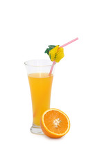 Orange and juice isolated on the white
