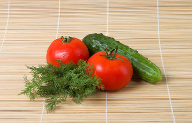 Tomato fennel cucumber on bamboo
