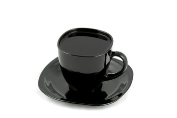 Black cup of coffee on white background