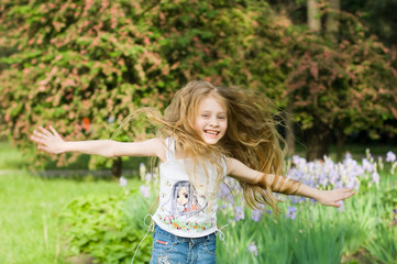 Happy girl with hands open