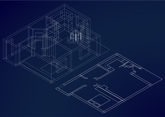 2D and 3D architectural blueprint