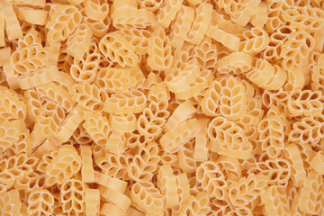 Close up of dry figured macaroni.