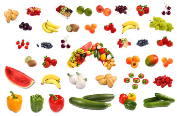 Set of different bright tasty fruits isolated on white