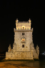 night view belem tower in lisbon