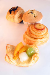 danish fruit, croisant and muffin bread