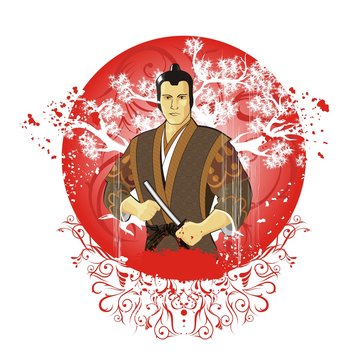 samurai on background sun