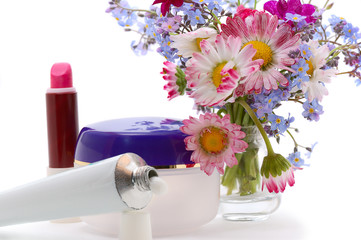 cosmetic cream with flowers