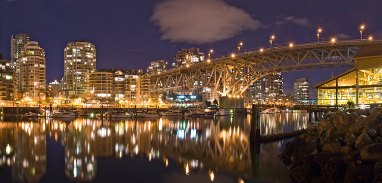 Night View At The Granville Street Bridge In Vancouver