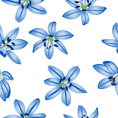  Blue flowers on white background. Seamless figure.