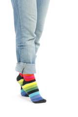 Woman legs with colorful stocks