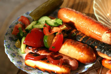 roast sausages and salad