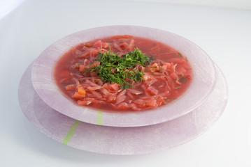 a plate of red-beet soup