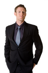 proud caucasian man smilling wears formal business attire