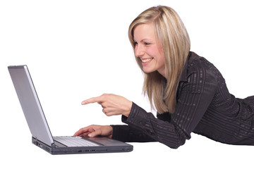 Naklejka premium Pretty Businesswoman with Laptop - Isolated on white 