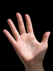 The Hand on black background.