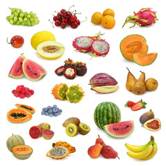mixed fruits collection isolated on white background