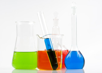 Various colorful flasks