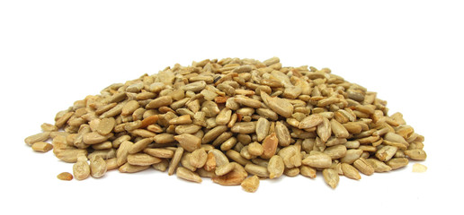 Sunflower seeds decorticated isolated on white background