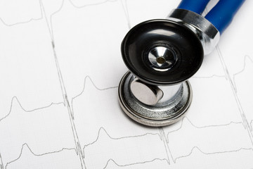 Stethoscope on electrocardiogram chart