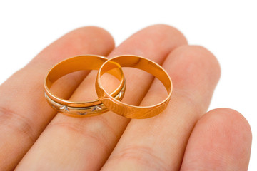 Wedding gold rings on hand