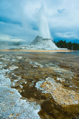 Geyser erupting, Yellowstone National Park