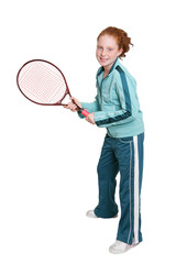 redhead and tennis racket