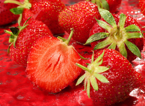 Strawberry background with slice